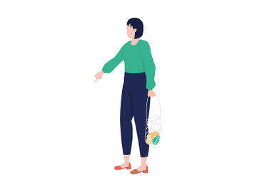 Woman with mesh bag semi flat color vector character preview picture