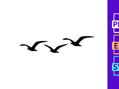 Three seagulls flying silhouette