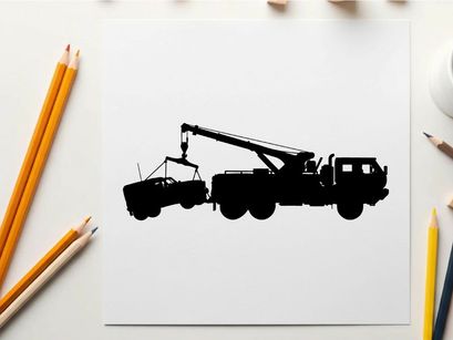 Silhouette of a tow truck with a boat on a trailer