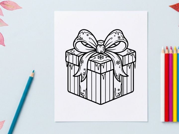 Kotak hadiah Natal buatan tangan dengan pita perak dan desain kertas pembungkus meriah