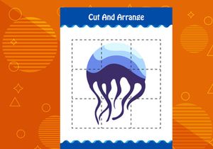 10 Pages Cut and arrange with a fish worksheet for kids. Educational game for children
