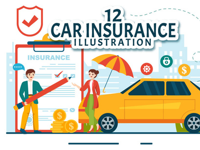 12 Car Insurance Vector Illustration