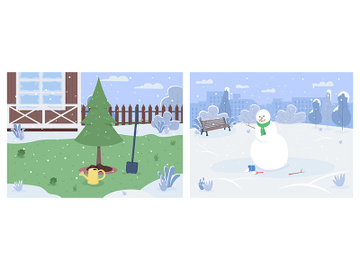 Winter scenery semi flat vector illustration set preview picture