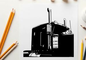 Black silhouette of a semi truck against a white background