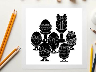 Easter eggs silhouette decorated with ribbons and bows on stands