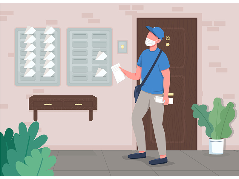 Mail delivery flat color vector illustration