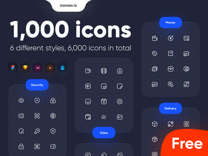 1000+ Icons 6 Different Styles (Total of 6000 icons)