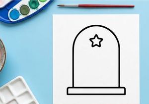 Pantalla minimalista para puerta de Halloween con estrella brillante. Decoración estacional espeluznante para puerta principal o arte de pared.