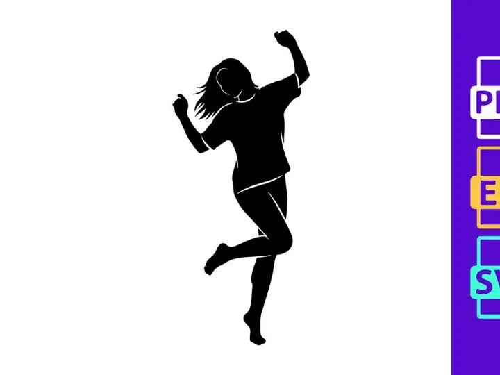 Woman running silhouette success victory motion black white dynamic