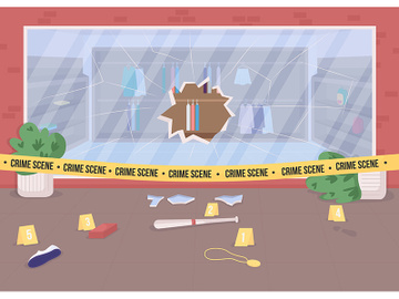 Shop burglary crime scene flat color vector illustration preview picture
