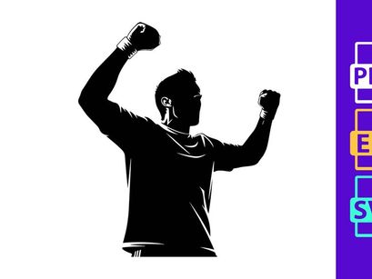 A man celebrating with fists raised in triumph and excitement