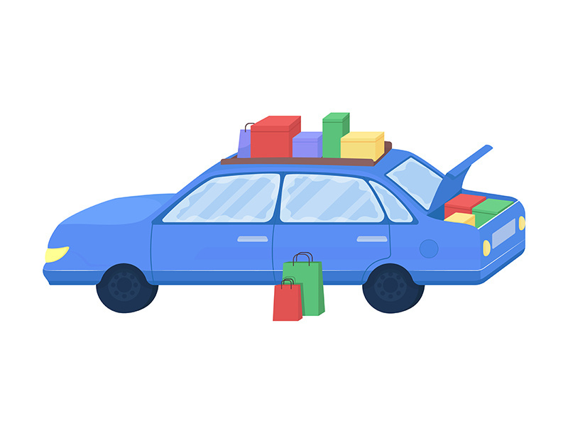 Car with purchased goods flat color vector object
