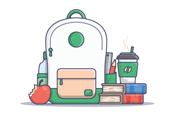 School bag with education objects, Back to school! Vector illustration