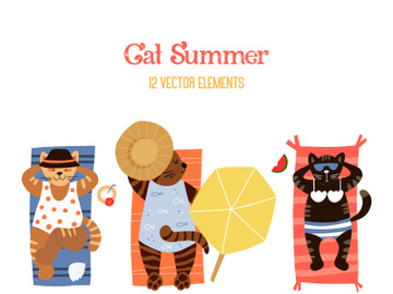 Cats enjoying in beach, summer time adorable cats vector illustration preview picture