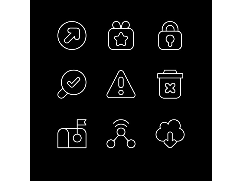 Interface elements white linear icons set for dark theme