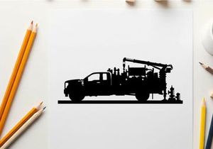 Silhouette of a heavy duty truck with crane and equipment