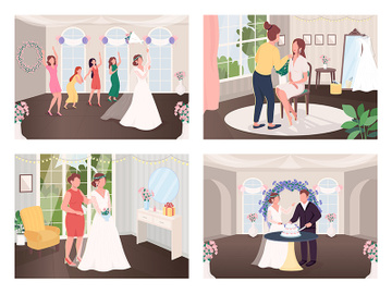 Wedding celebration traditions flat color vector illustration set preview picture