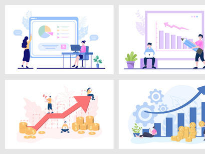 19 Sales Team with Financial Business Vector Illustration