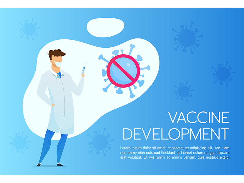 Coronavirus vaccine development banner flat vector template