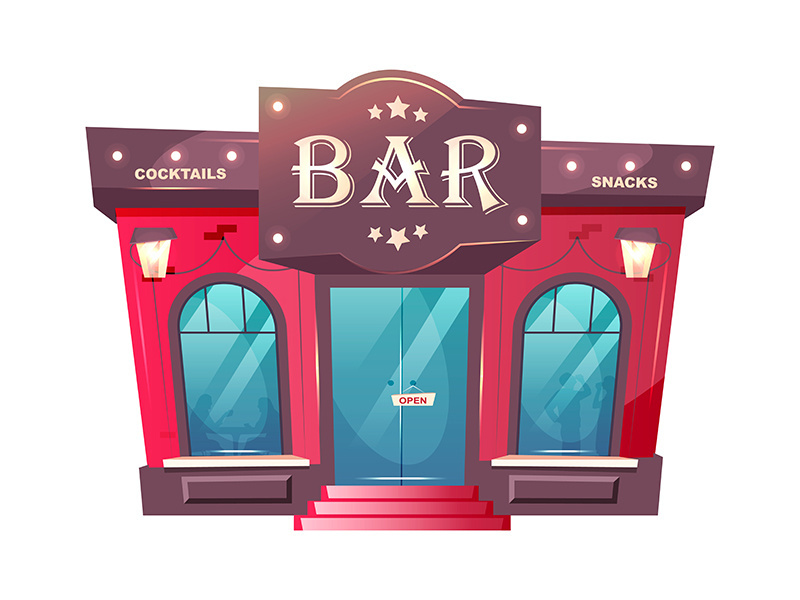 Cocktail bar entrance cartoon vector illustration