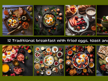 Traditional breakfast with fried eggs, toast and fruits preview picture