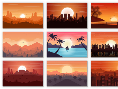 26 Sunset landscape Background Illustration