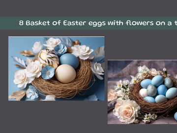 Basket of Easter eggs with flowers on a table preview picture