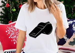 A black plastic whistle with a distinctive shape and three horizontal lines