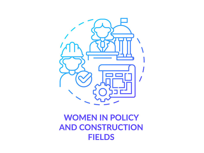 Women in policy and construction fields blue gradient concept icon