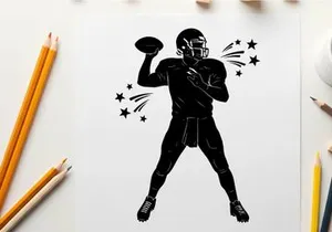 Football player silhouette throwing a ball with dynamic stars