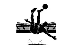Soccer player silhouette kicking ball in mid air overhead