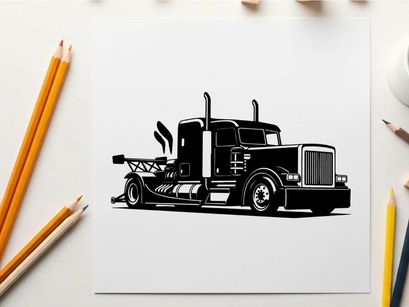 Black silhouette of a large semi truck with two exhaust pipes