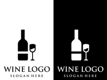 Wine logo design with wine glasses and bottles.Logos for nightclubs, bars and wine shops.