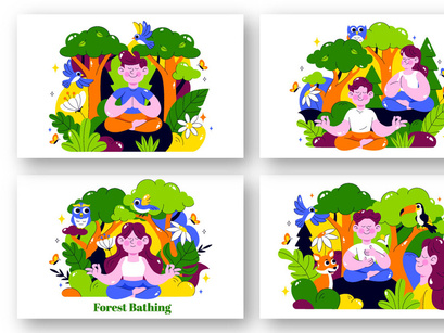 10 Forest Bathing Vector Illustration
