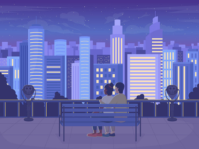 Romantic getaway with beloved color vector illustration set