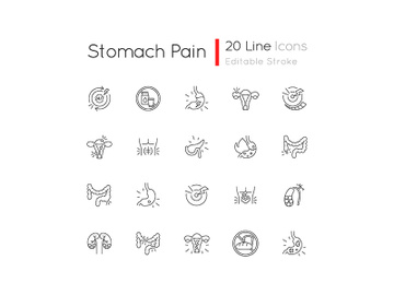 Stomach pain linear icons set preview picture
