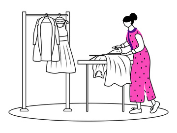 Ironing dresses, jackets flat contour vector illustration preview picture