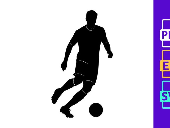 Soccer player kicking a ball in action silhouette