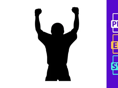 Victorious person silhouette with raised arms