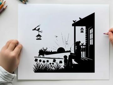 Serene silhouette of a sunset on a peaceful farm preview picture