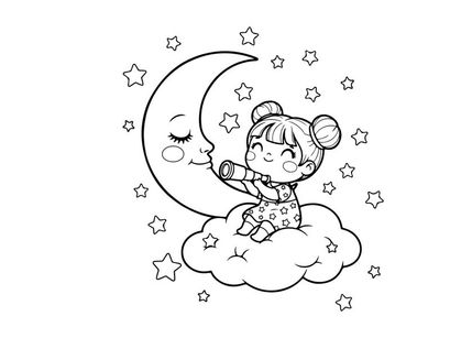 Cute baby sleeping on moon with stars vector illustration