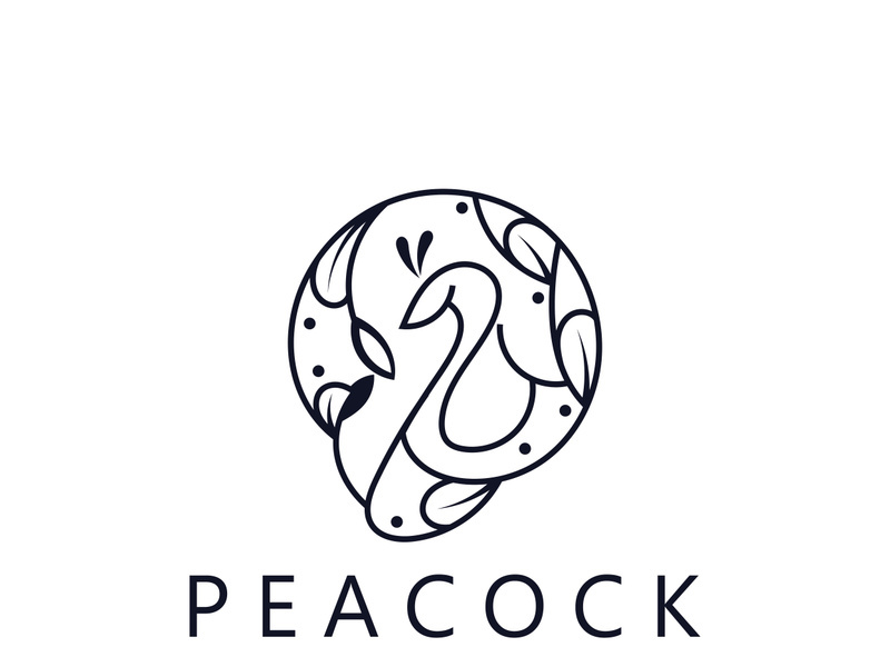 Peacock logo line art elegant concept icon design template flat vector illustration