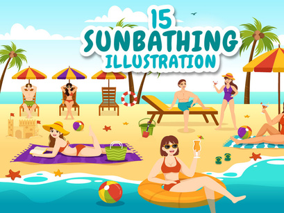 15 Sunbathing Vector Illustration