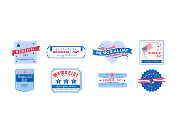 American Memorial Day flat color vector badges set preview picture