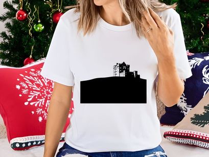 Medieval castle silhouette at dusk dramatic black and white