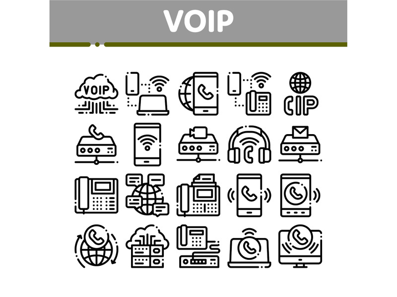 Voip Calling System Collection Icons Set Vector