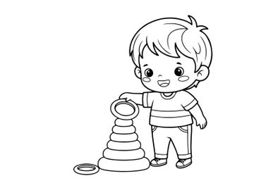 Cute child playing with stacking rings vector illustration preview picture