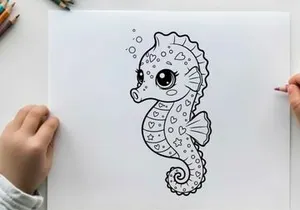 Cute cartoon seahorse with hearts vector illustration