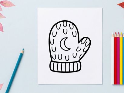 Luva de malha desenhada à mão com lua e estrelas. Luva de inverno cartunesca assustadora para artesanatos e designs festivos.