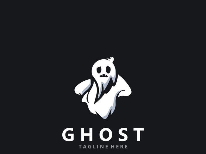 Ghost Logo, Simple Halloween Devil Design Illustration Template Black Background